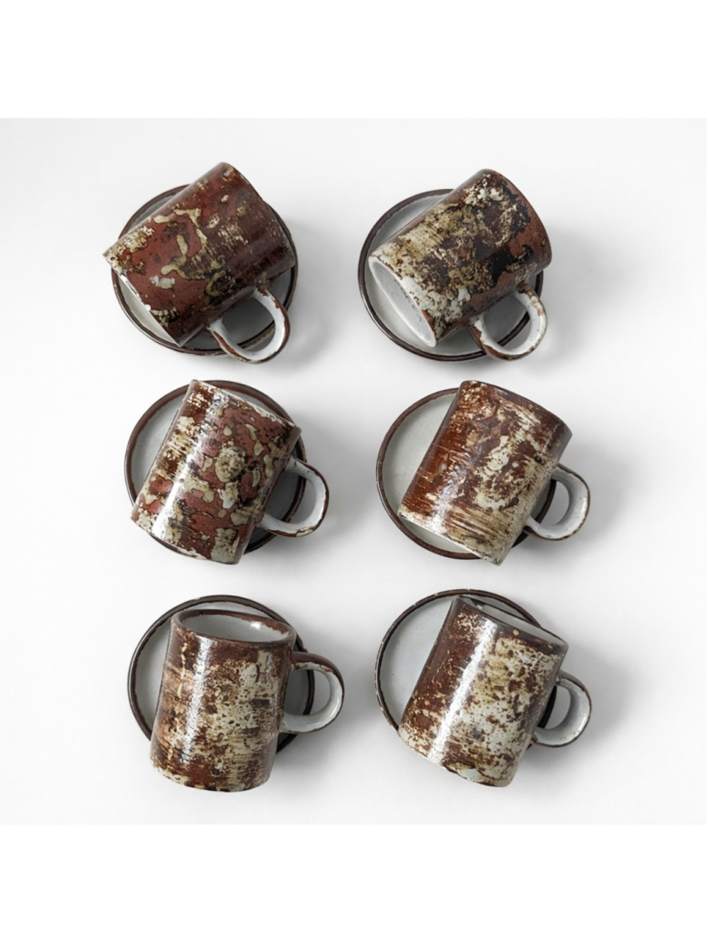 Vintage 70s Espresso Cup & Saucer Set Made in Korea Rustic Stoneware